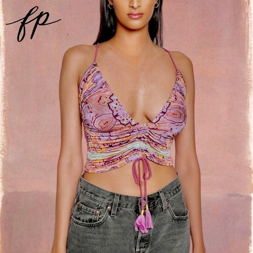FREE PEOPLE Cocktail Queen Ruched-Front-Drawstring Tank Top NWT/LG - Picture 3 of 13
